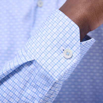 Bugatchi Jules Grid Check OoohCotton® Shirt Air Blue