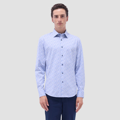 Bugatchi Jimmy Double-Sided Geometric & Solid OoohCotton® Shirt Air Blue