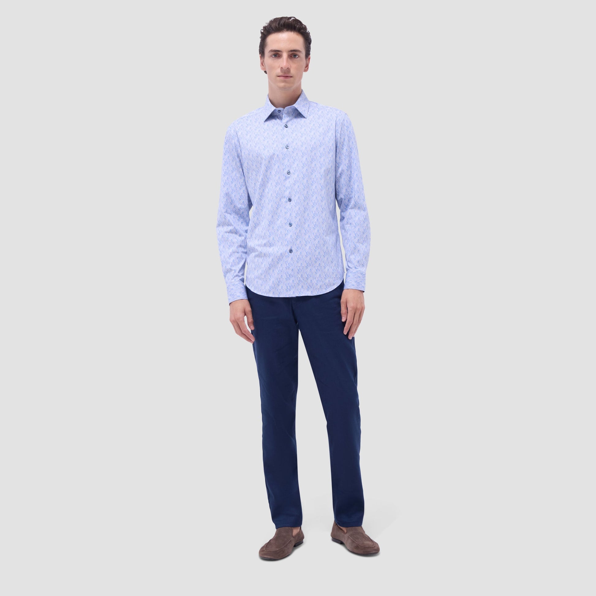 Bugatchi Jimmy Double-Sided Geometric & Solid OoohCotton® Shirt Air Blue