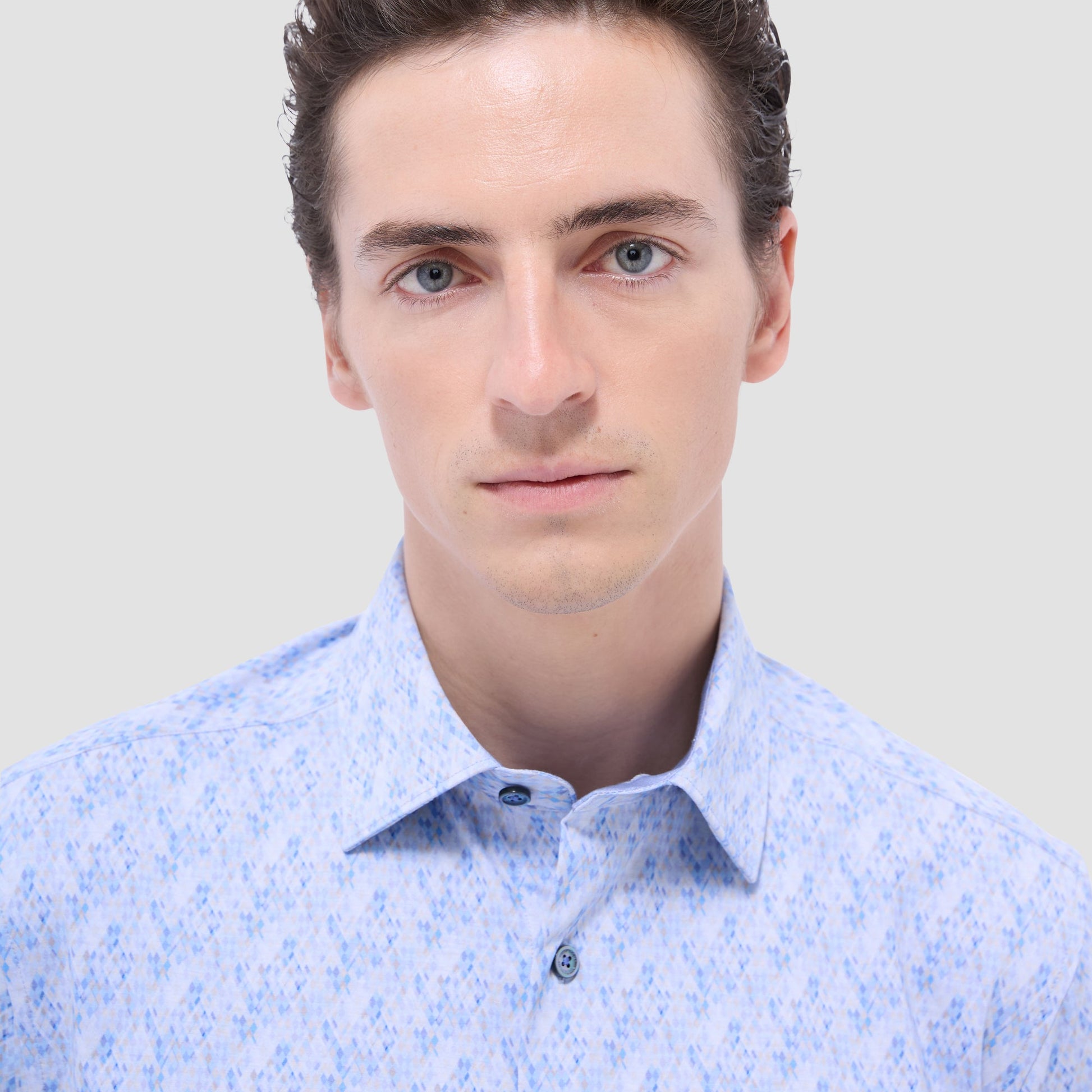 Bugatchi Jimmy Double-Sided Geometric & Solid OoohCotton® Shirt Air Blue