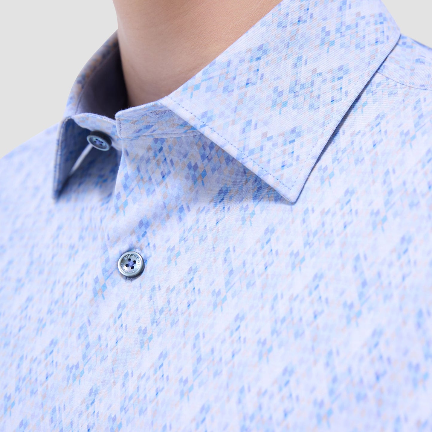 Bugatchi Jimmy Double-Sided Geometric & Solid OoohCotton® Shirt Air Blue