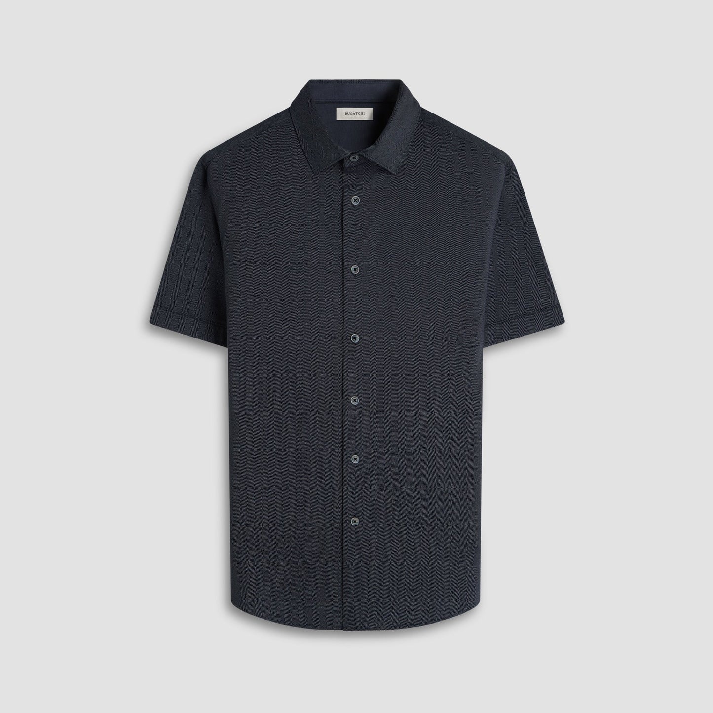 Bugatchi Myron Double-Sided Herringbone & Solid OoohCotton® Short-Sleeve Shirt Black