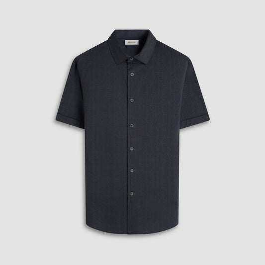 Bugatchi Myron Double-Sided Herringbone & Solid OoohCotton® Short-Sleeve Shirt Black