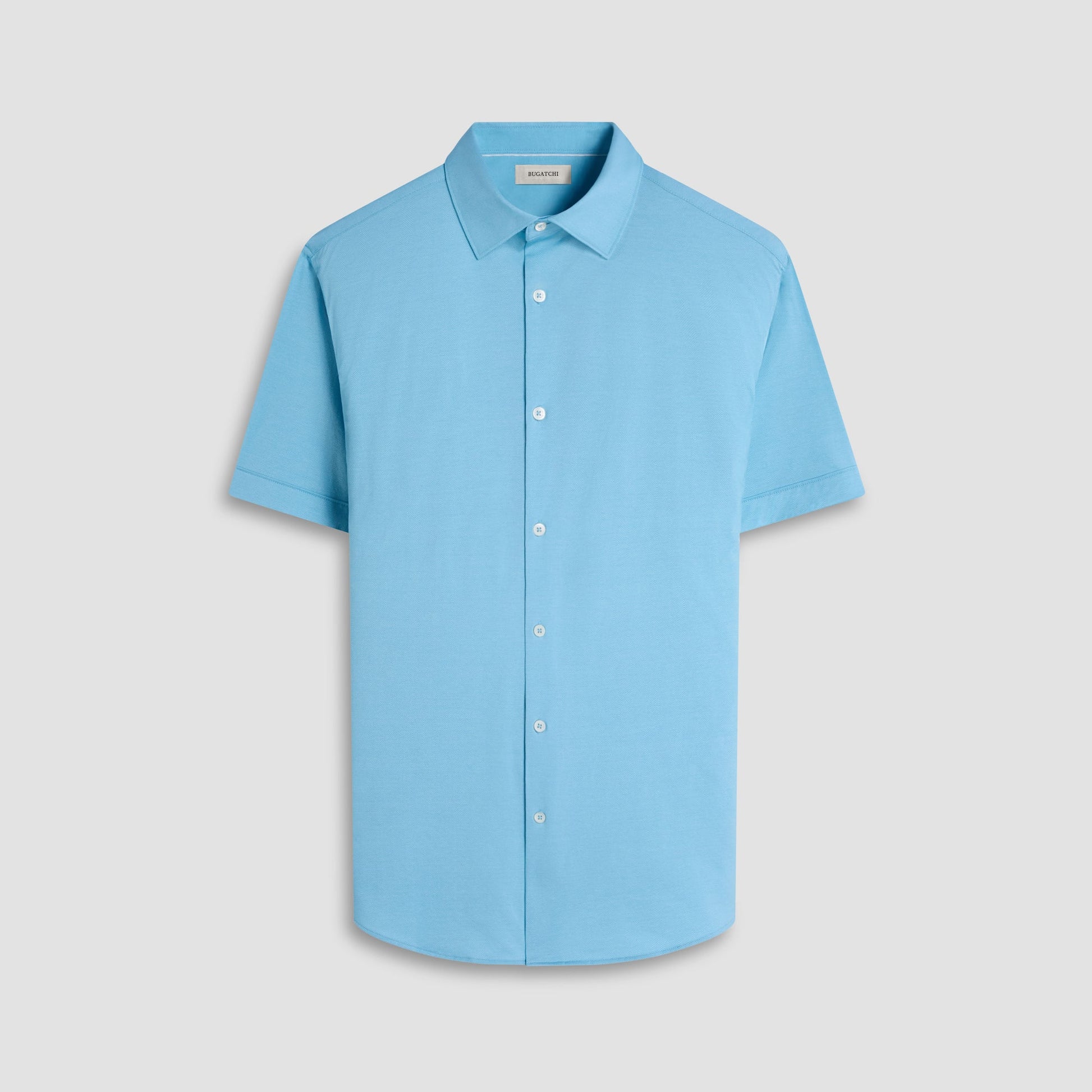 Bugatchi Myron Double-Sided Herringbone & Solid OoohCotton® Short-Sleeve Shirt Turquoise