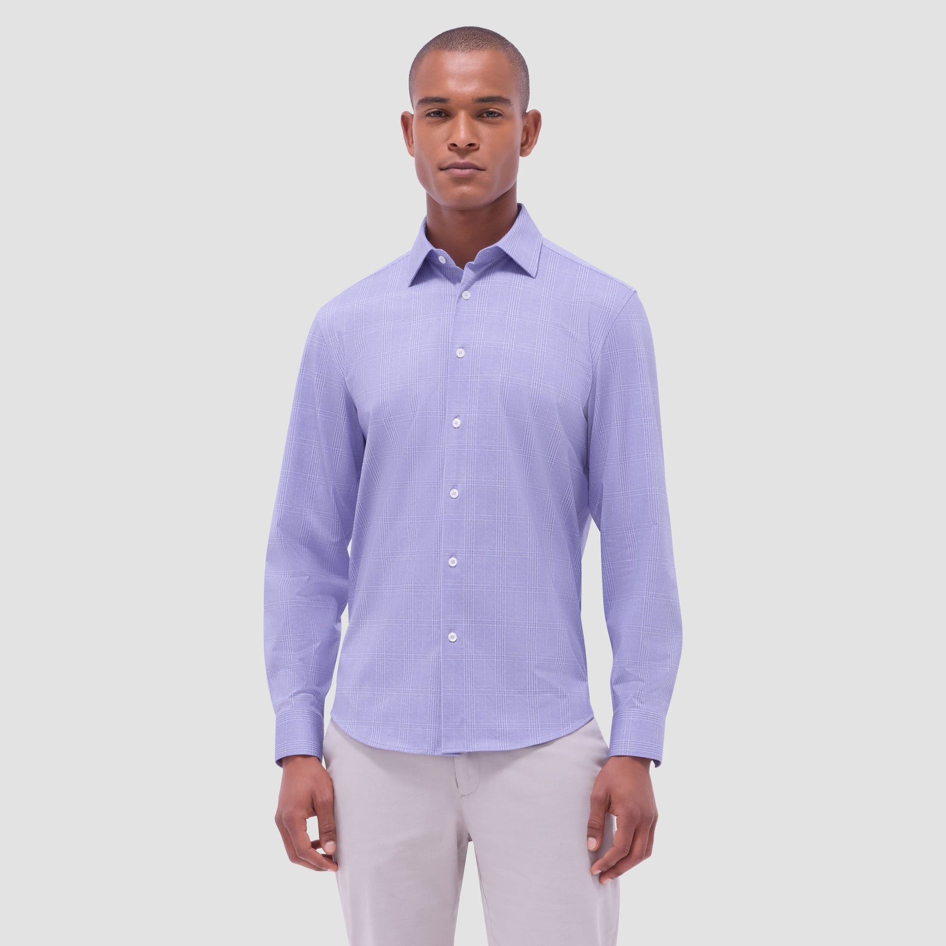 Bugatchi Jimmy Double-Sided Glen Plaid & Herringbone OoohCotton® Shirt Lilac