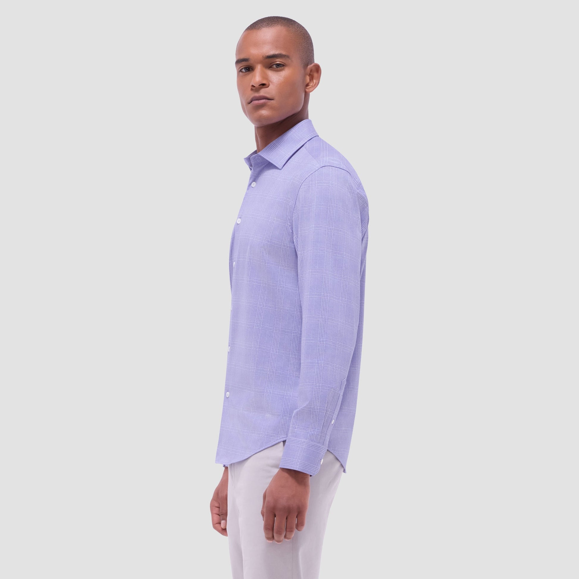 Bugatchi Jimmy Double-Sided Glen Plaid & Herringbone OoohCotton® Shirt Lilac