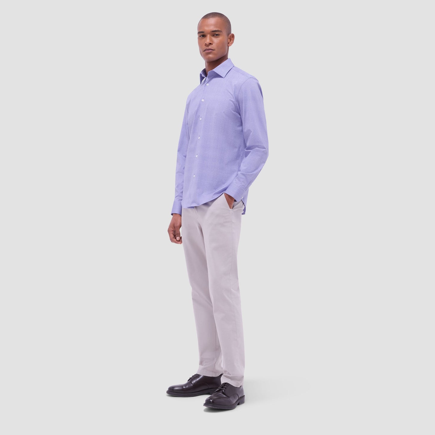Bugatchi Jimmy Double-Sided Glen Plaid & Herringbone OoohCotton® Shirt Lilac