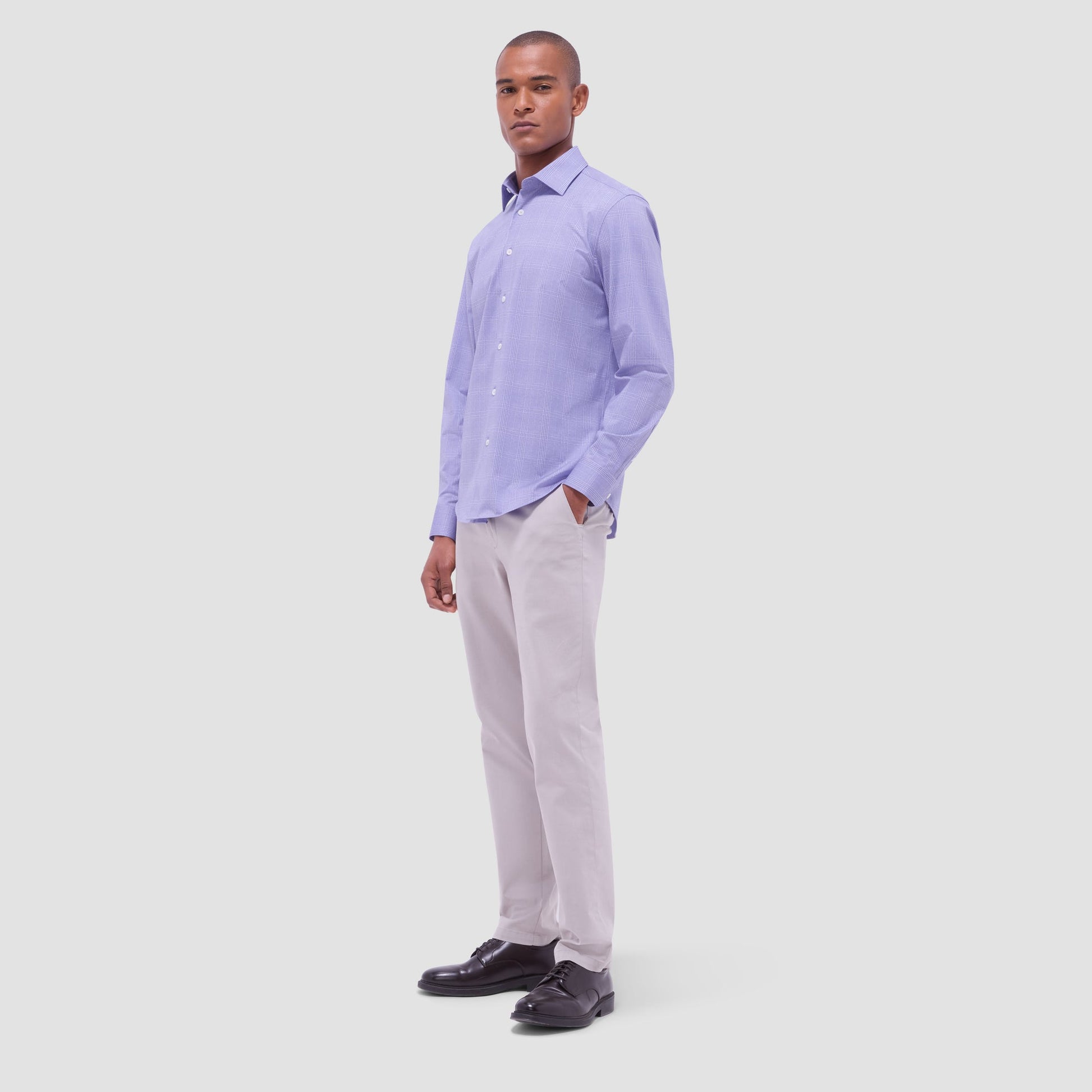 Bugatchi Jimmy Double-Sided Glen Plaid & Herringbone OoohCotton® Shirt Lilac