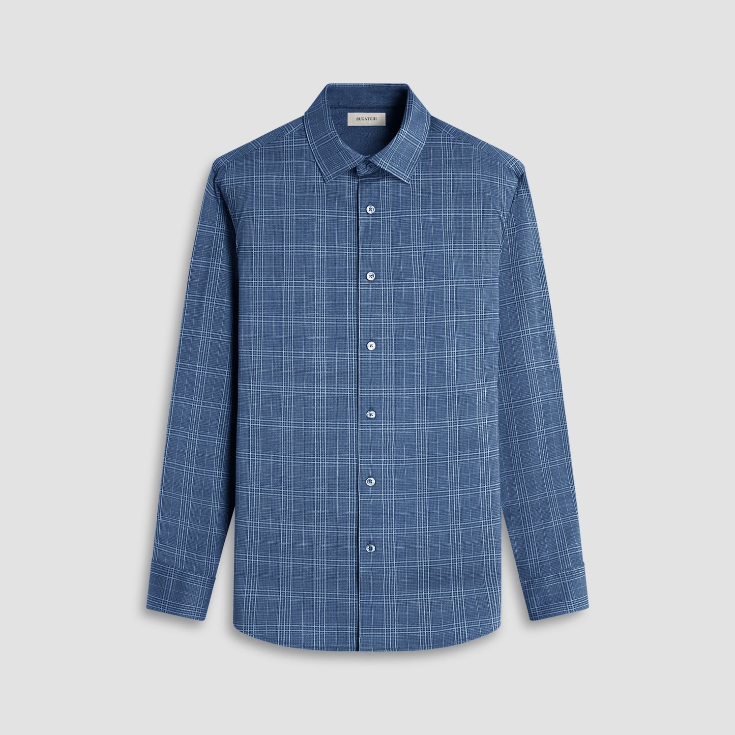 Bugatchi Jimmy Double-Sided Glen Plaid & Herringbone OoohCotton® Shirt Navy