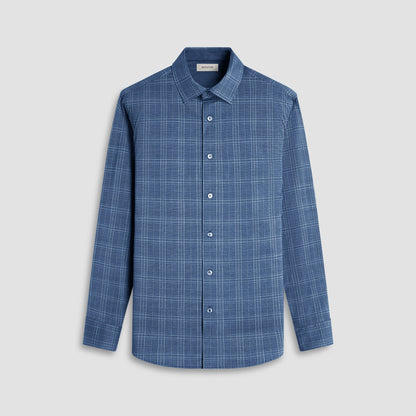 Bugatchi Jimmy Double-Sided Glen Plaid & Herringbone OoohCotton® Shirt Navy