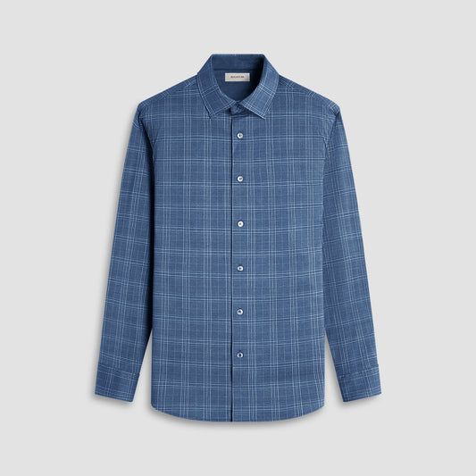 Bugatchi Jimmy Double-Sided Glen Plaid & Herringbone OoohCotton® Shirt Navy