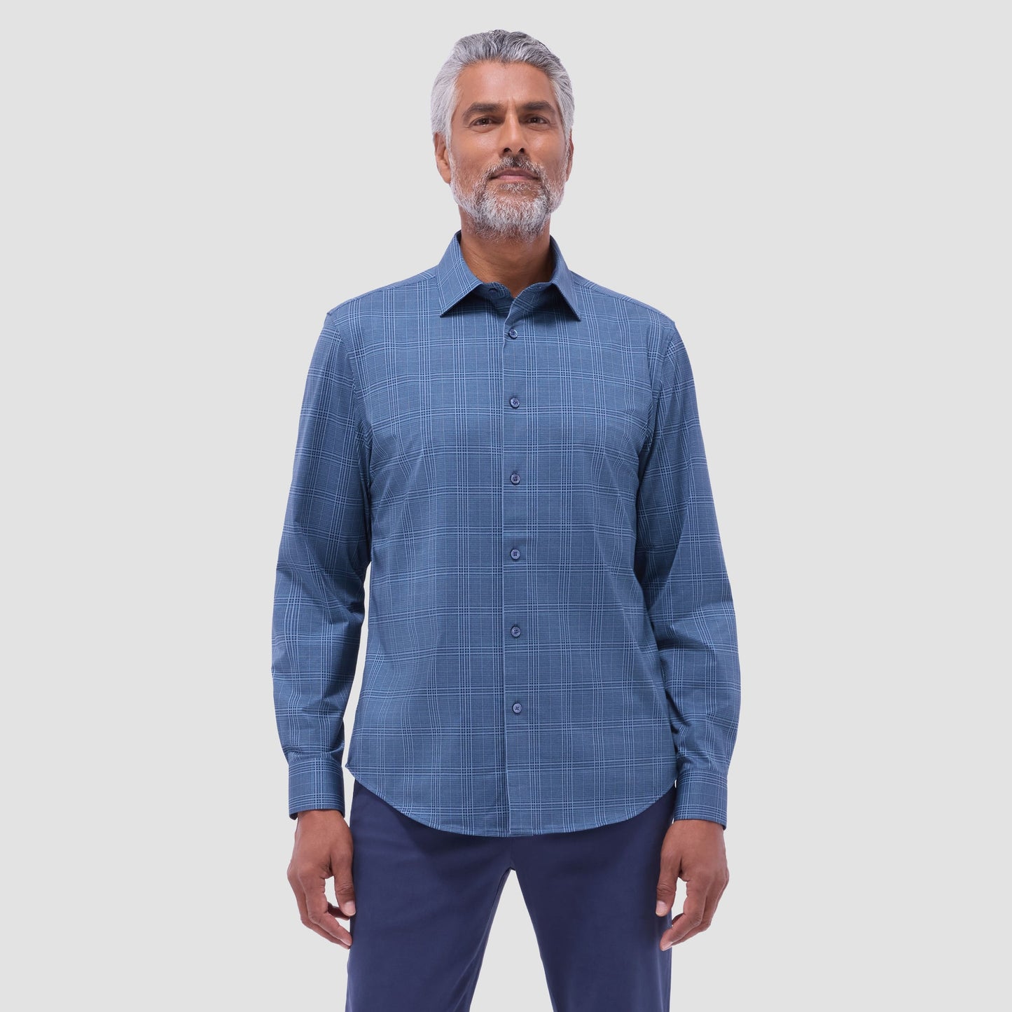 Bugatchi Jimmy Double-Sided Glen Plaid & Herringbone OoohCotton® Shirt Navy