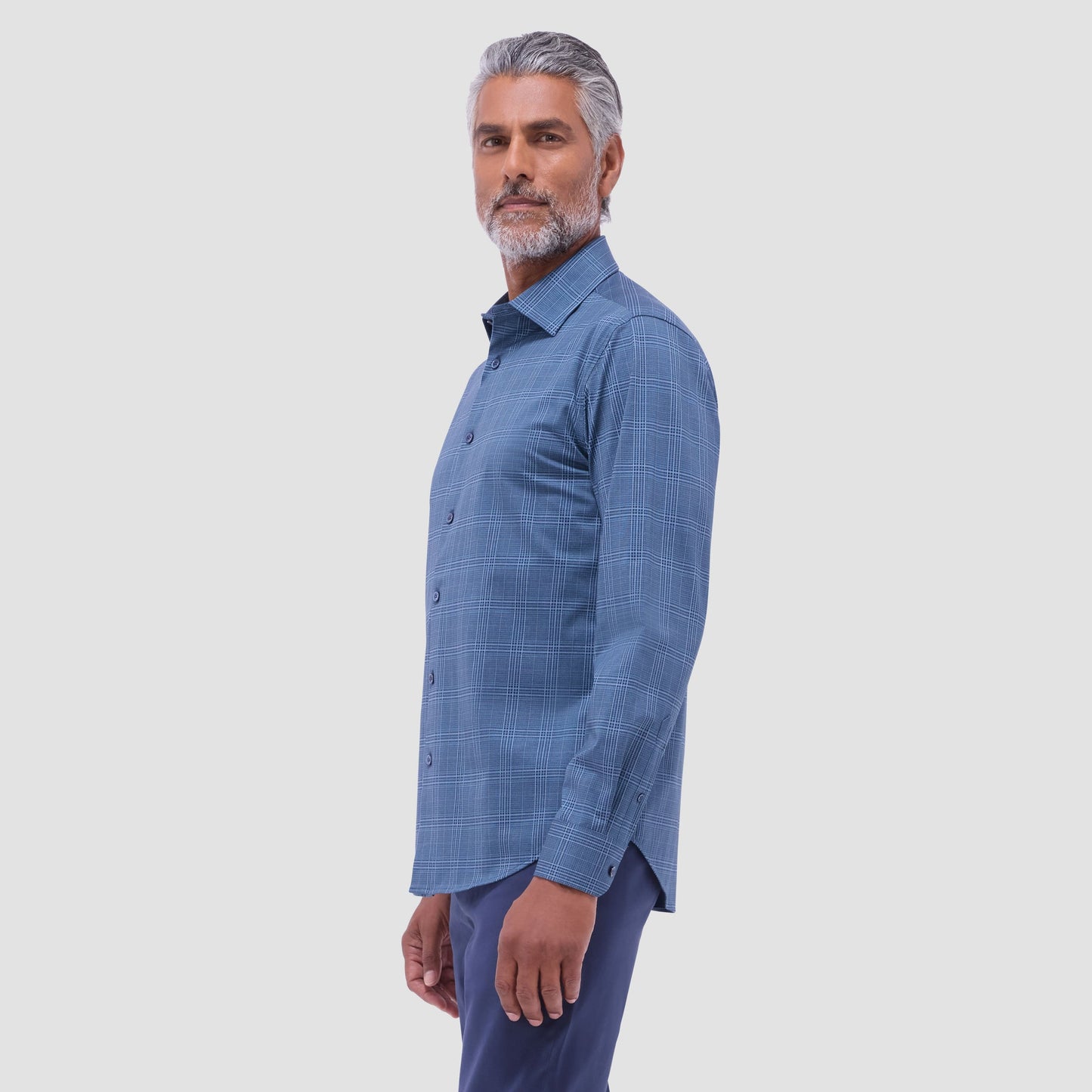 Bugatchi Jimmy Double-Sided Glen Plaid & Herringbone OoohCotton® Shirt Navy