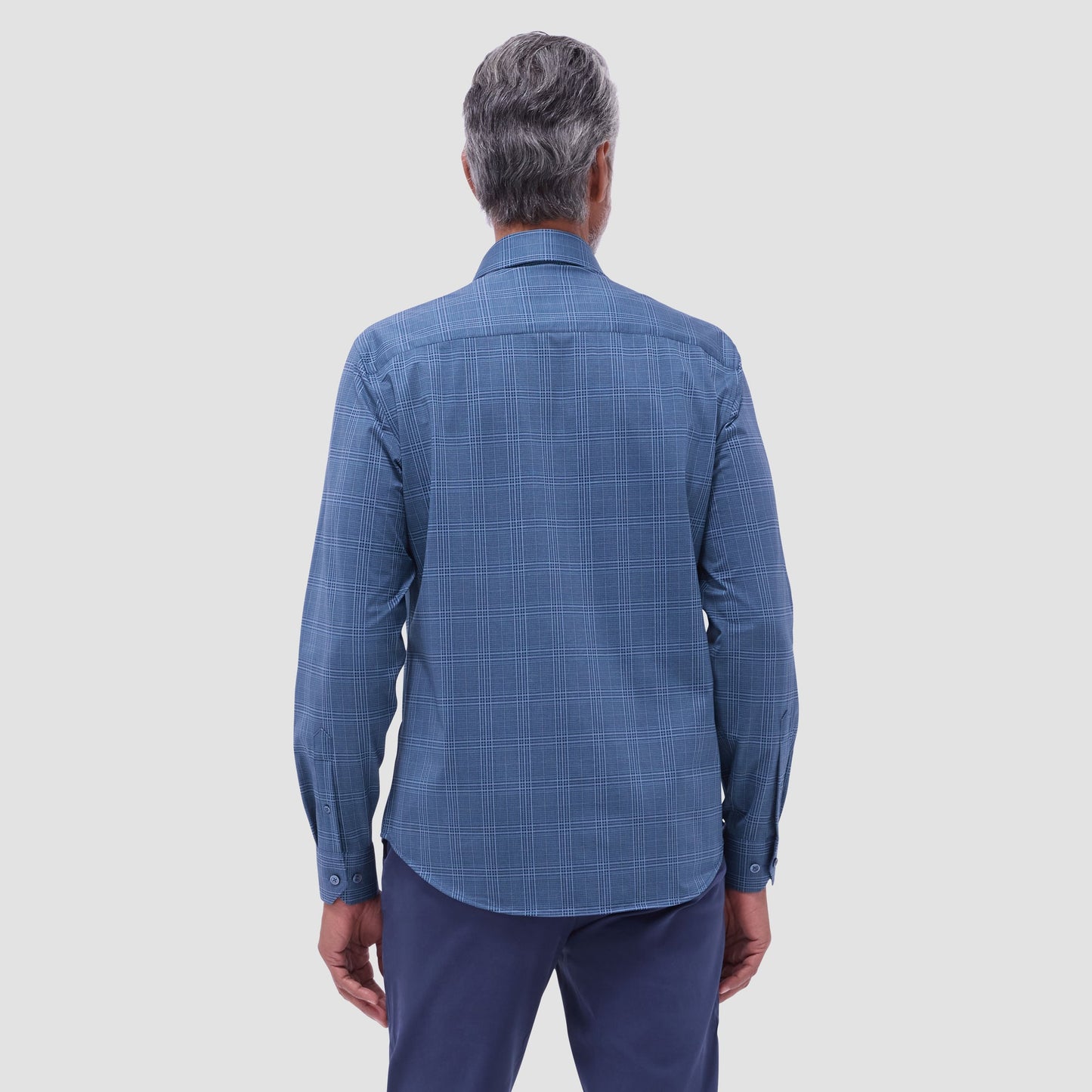 Bugatchi Jimmy Double-Sided Glen Plaid & Herringbone OoohCotton® Shirt Navy