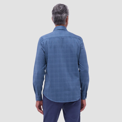 Bugatchi Jimmy Double-Sided Glen Plaid & Herringbone OoohCotton® Shirt Navy