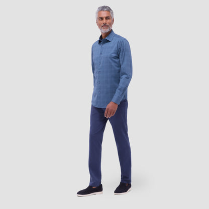 Bugatchi Jimmy Double-Sided Glen Plaid & Herringbone OoohCotton® Shirt Navy