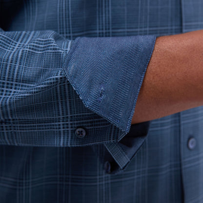 Bugatchi Jimmy Double-Sided Glen Plaid & Herringbone OoohCotton® Shirt Navy