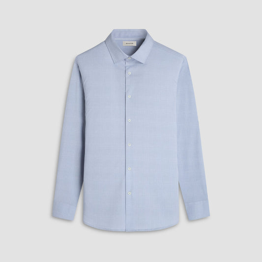 Bugatchi Jimmy Double-Sided Glen Plaid & Herringbone OoohCotton® Shirt Platinum
