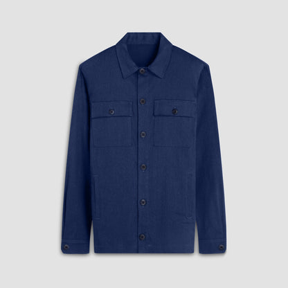Bugatchi Linen-Cotton Shirt Jacket Navy