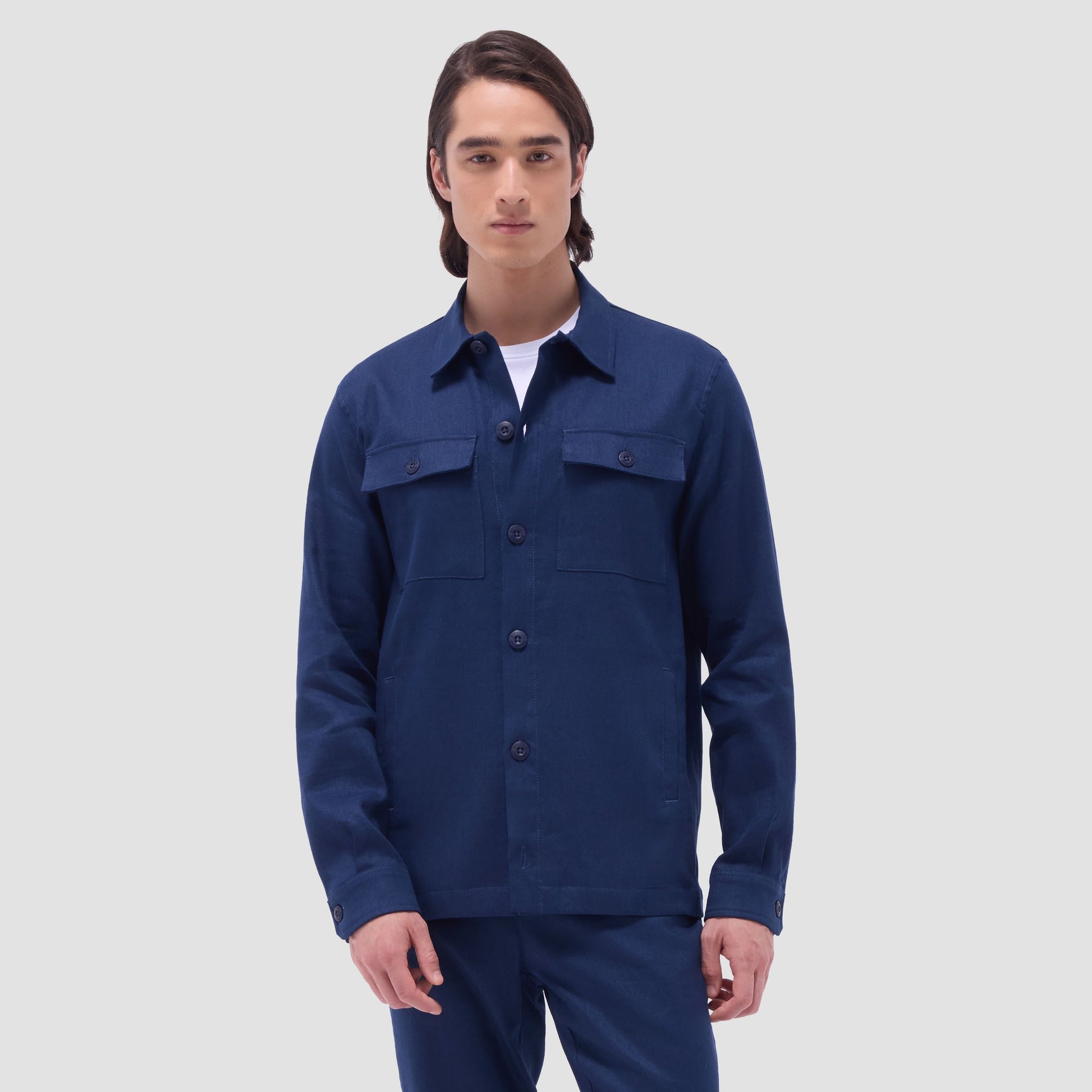 Bugatchi Linen-Cotton Shirt Jacket Navy