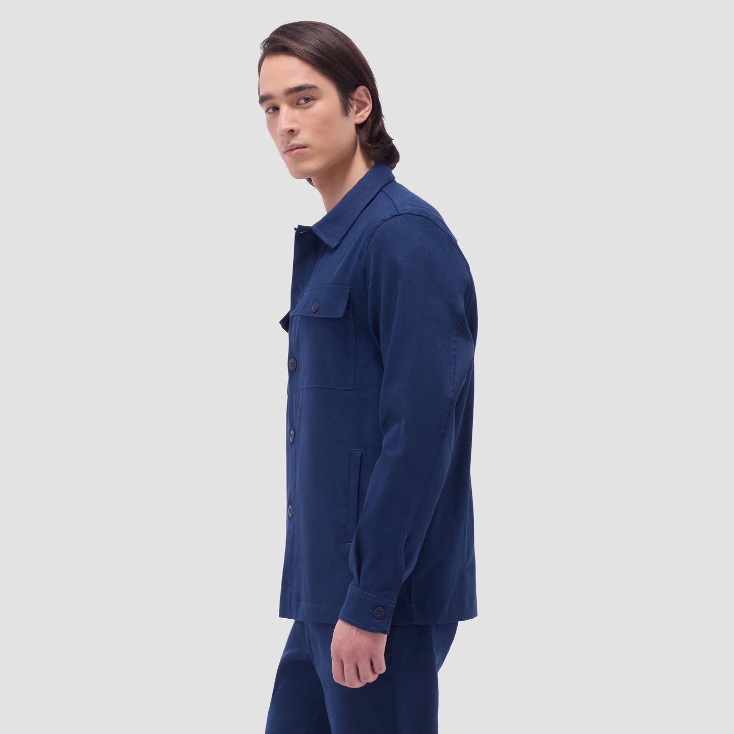 Bugatchi Linen-Cotton Shirt Jacket Navy