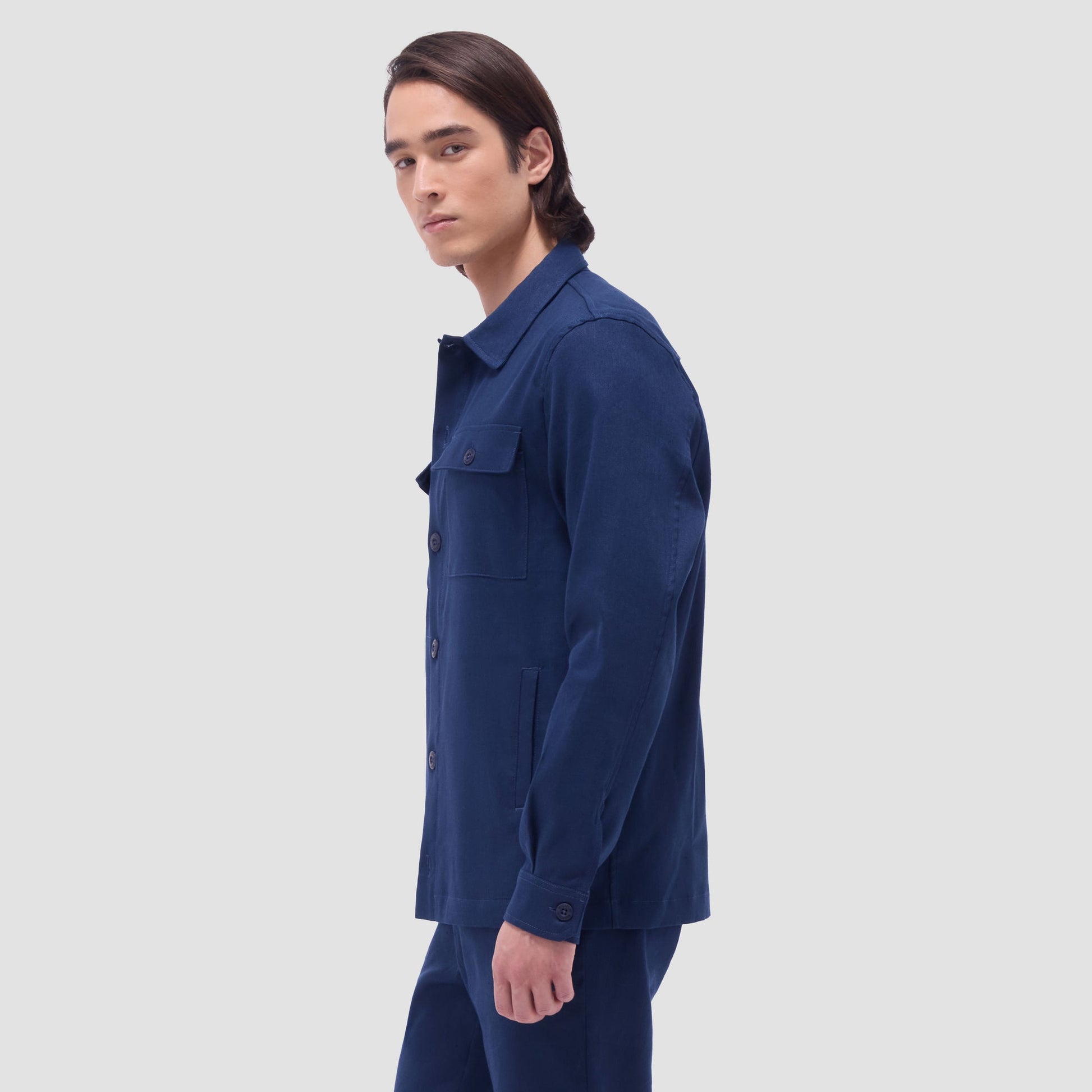 Bugatchi Linen-Cotton Shirt Jacket Navy