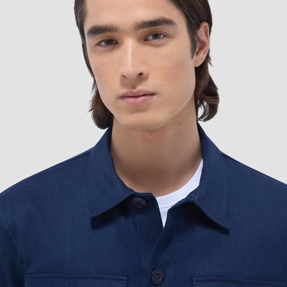 Bugatchi Linen-Cotton Shirt Jacket Navy