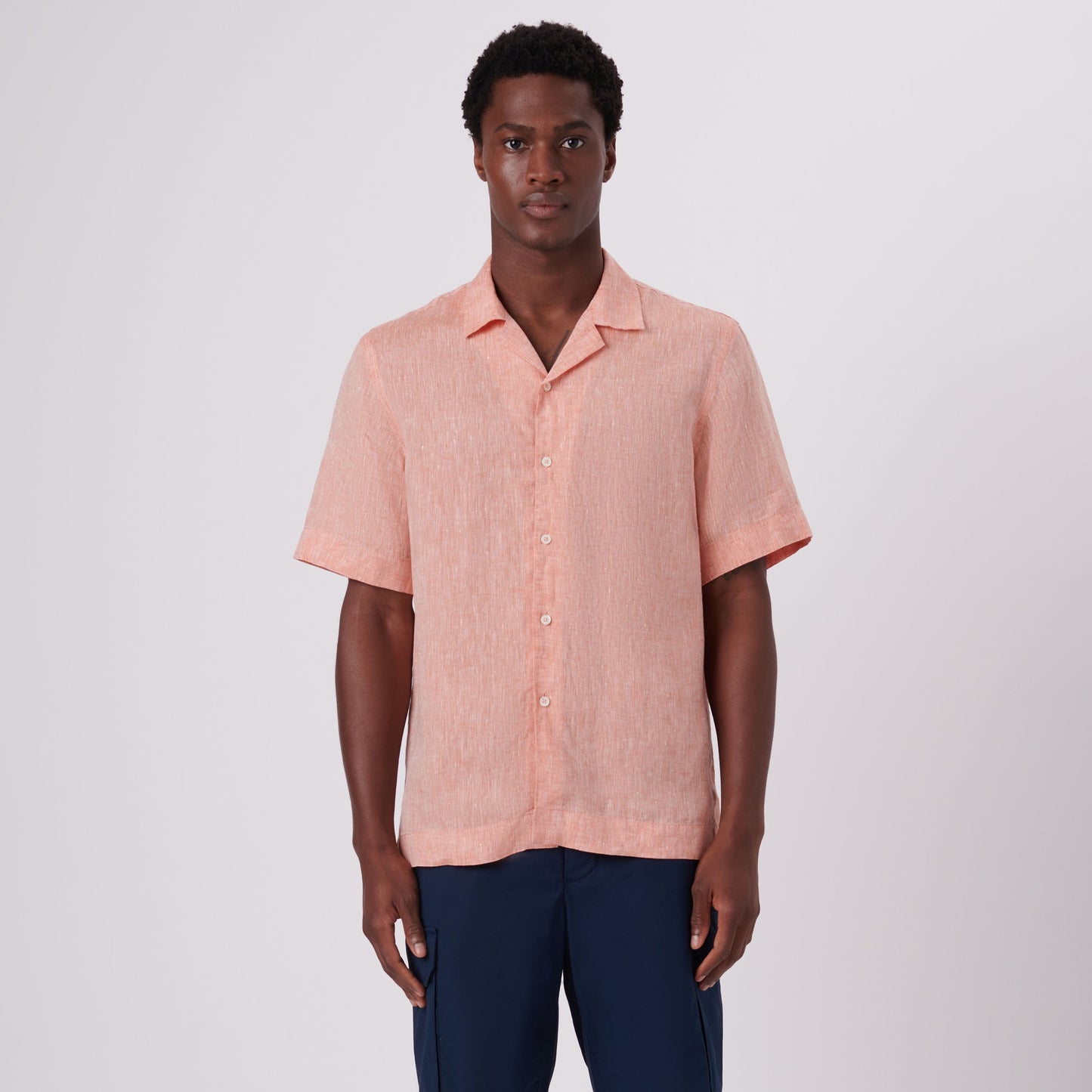 Bugatchi Jackson Solid Linen Camp Shirt Tangerine