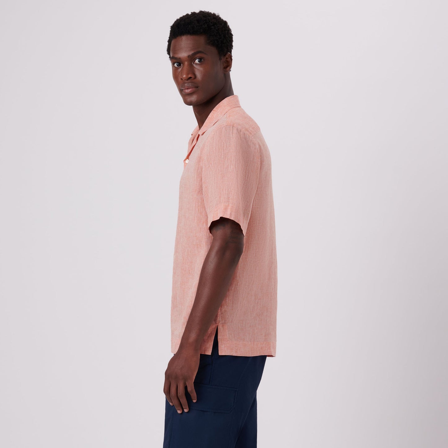 Bugatchi Jackson Solid Linen Camp Shirt Tangerine