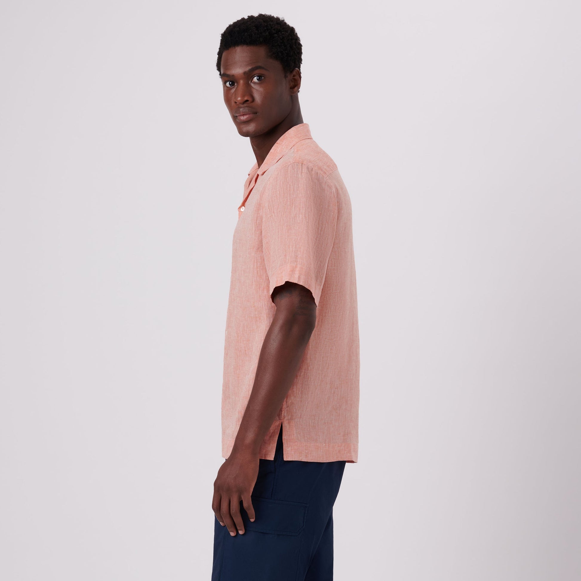 Bugatchi Jackson Solid Linen Camp Shirt Tangerine