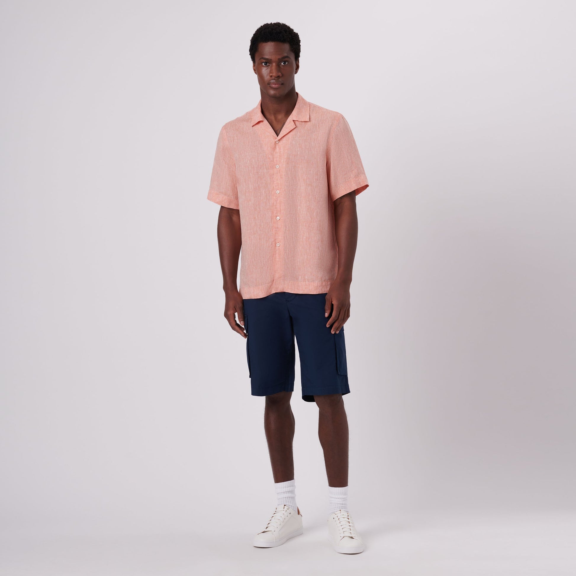 Bugatchi Jackson Solid Linen Camp Shirt Tangerine