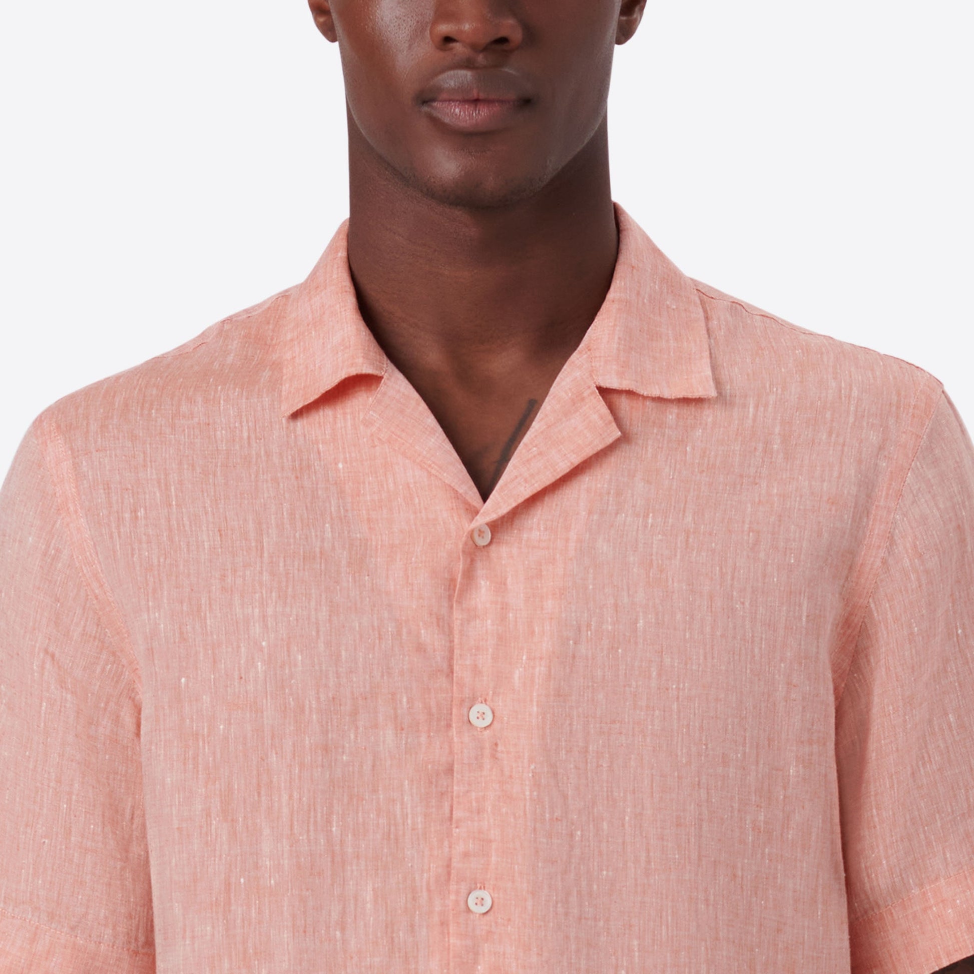 Bugatchi Jackson Solid Linen Camp Shirt Tangerine