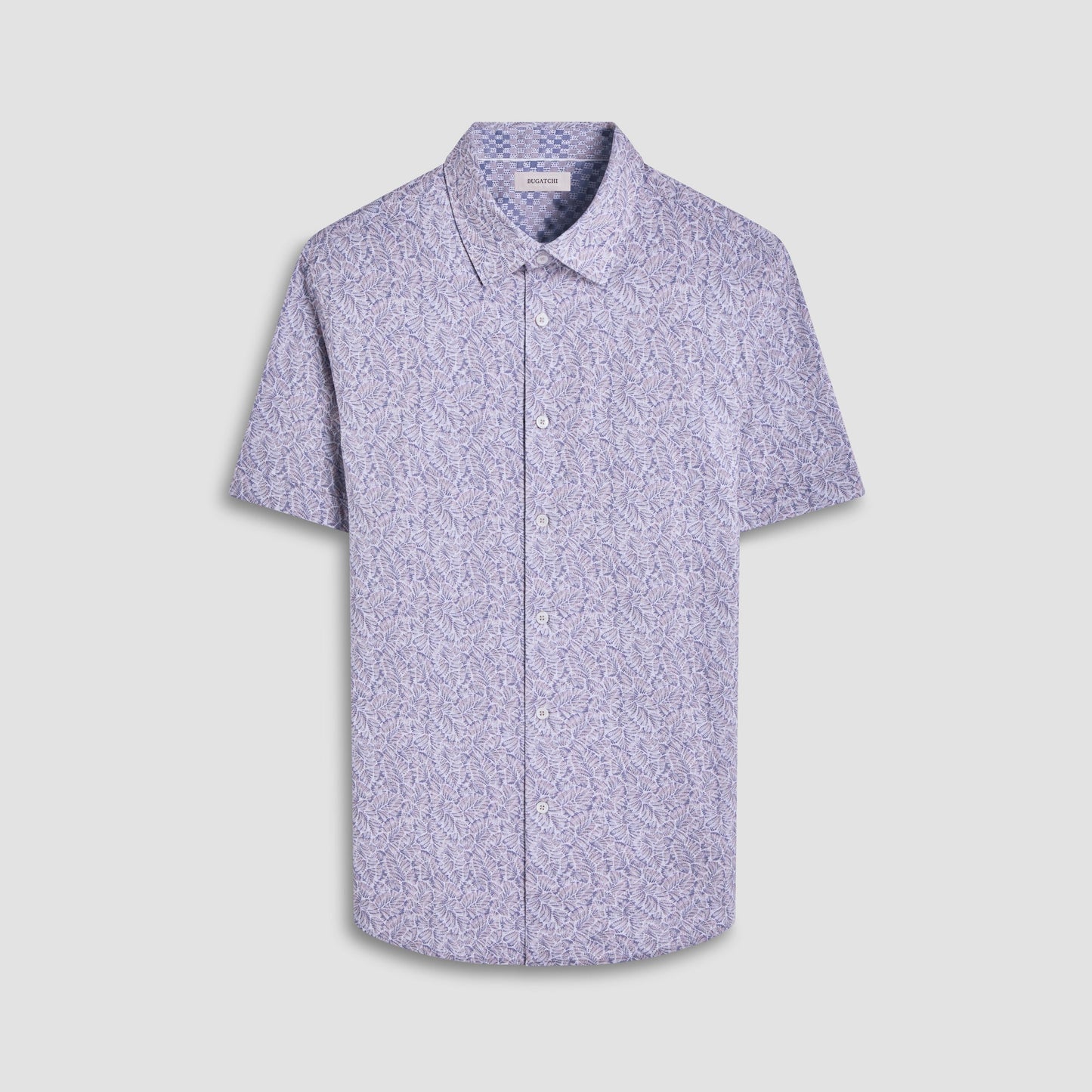 Bugatchi Myron Double-Sided Leaf & Check OoohCotton® Short-Sleeve Shirt Almond