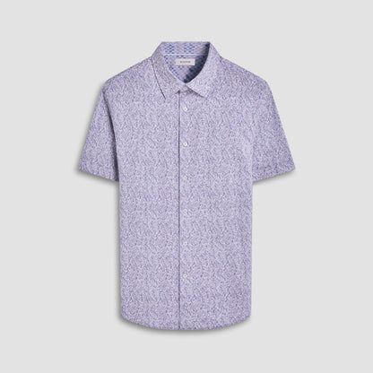 Bugatchi Myron Double-Sided Leaf & Check OoohCotton® Short-Sleeve Shirt Almond