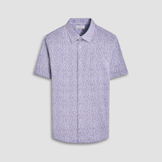 Bugatchi Myron Double-Sided Leaf & Check OoohCotton® Short-Sleeve Shirt Almond