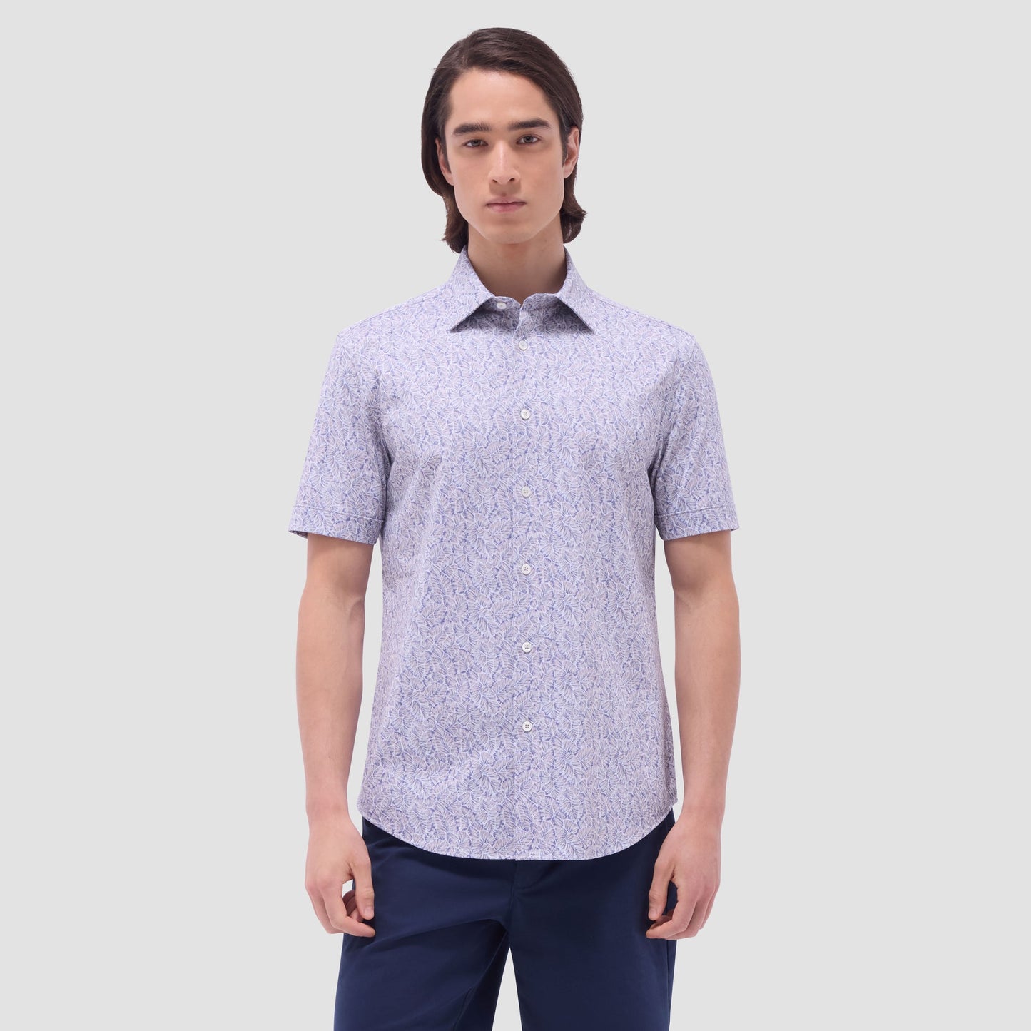 Bugatchi Myron Double-Sided Leaf & Check OoohCotton® Short-Sleeve Shirt Almond