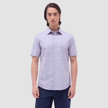 Bugatchi Myron Double-Sided Leaf & Check OoohCotton® Short-Sleeve Shirt Almond