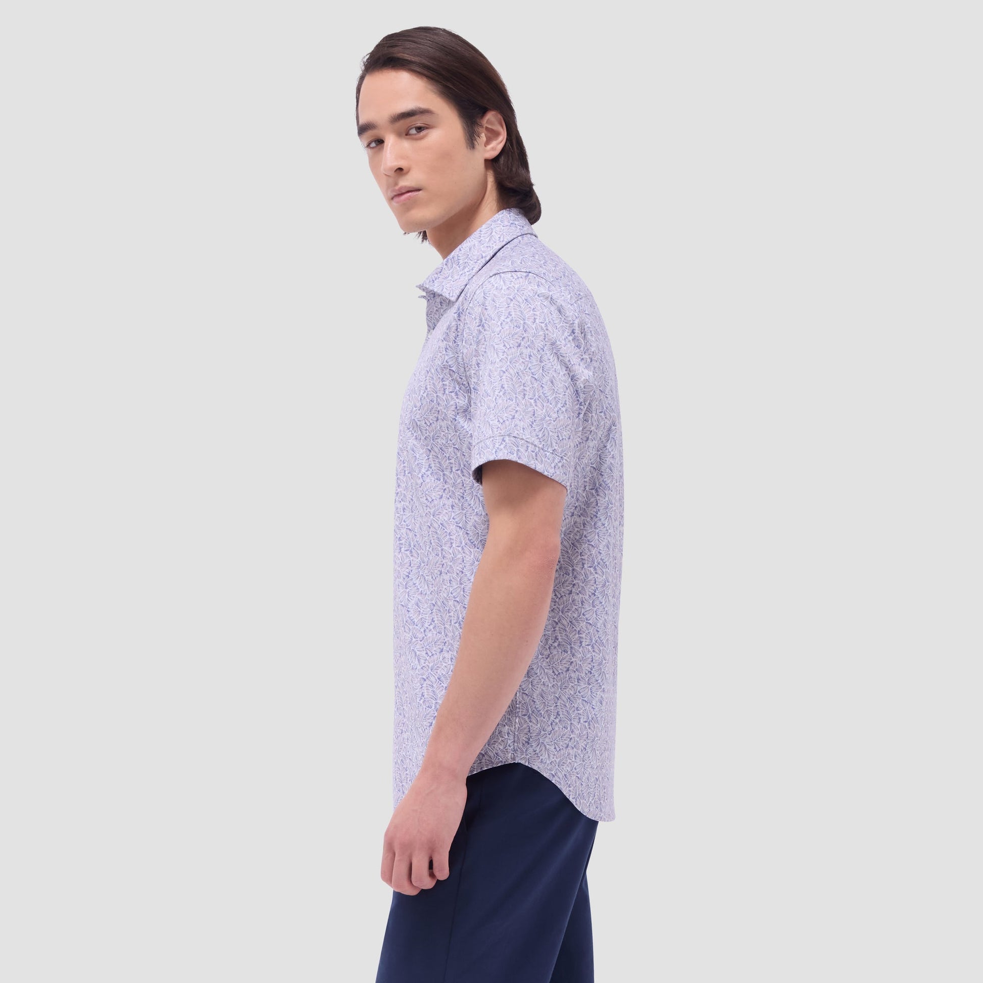 Bugatchi Myron Double-Sided Leaf & Check OoohCotton® Short-Sleeve Shirt Almond