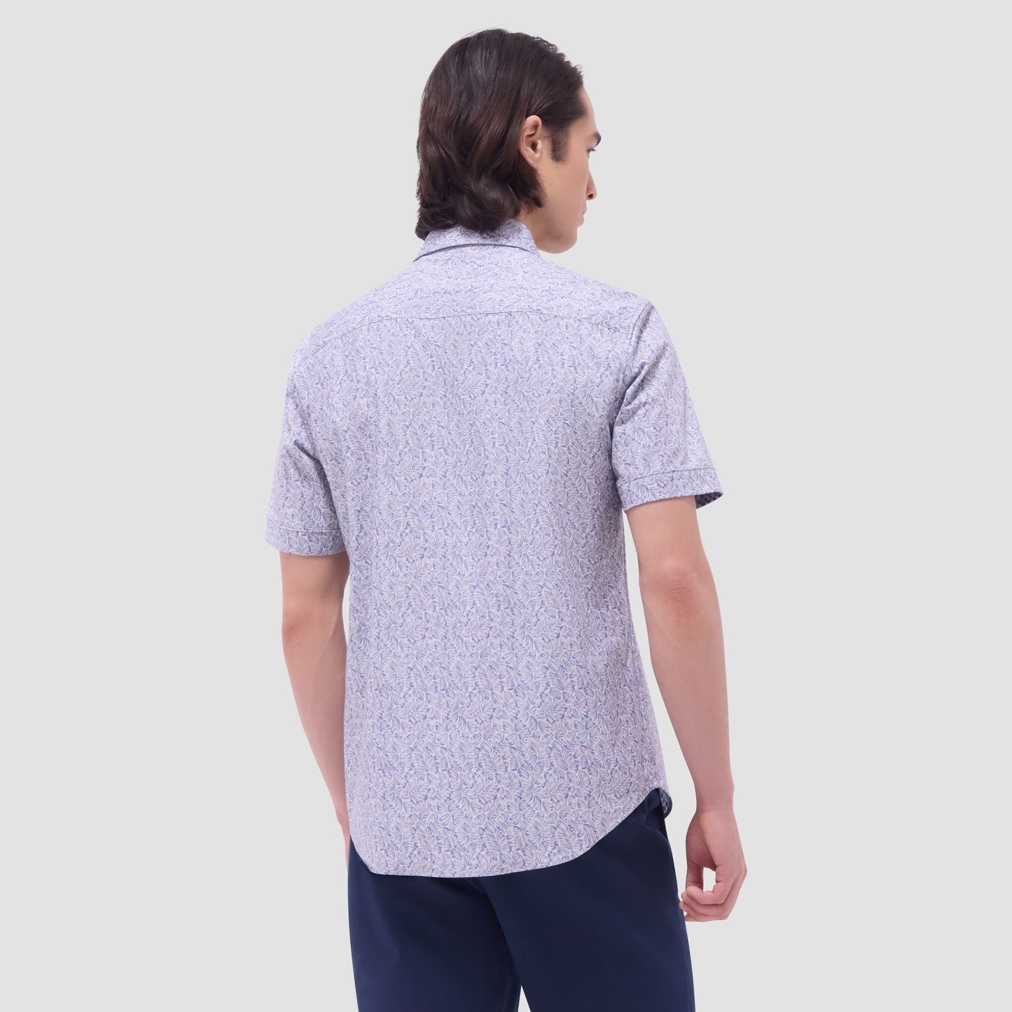 Bugatchi Myron Double-Sided Leaf & Check OoohCotton® Short-Sleeve Shirt Almond