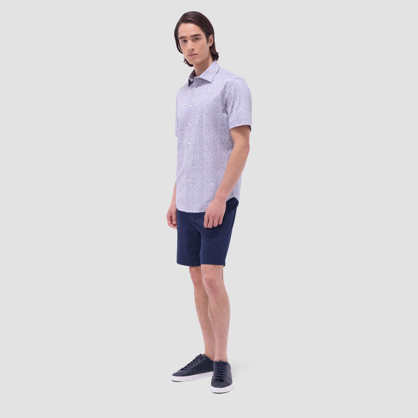 Bugatchi Myron Double-Sided Leaf & Check OoohCotton® Short-Sleeve Shirt Almond