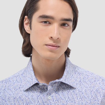 Bugatchi Myron Double-Sided Leaf & Check OoohCotton® Short-Sleeve Shirt Almond
