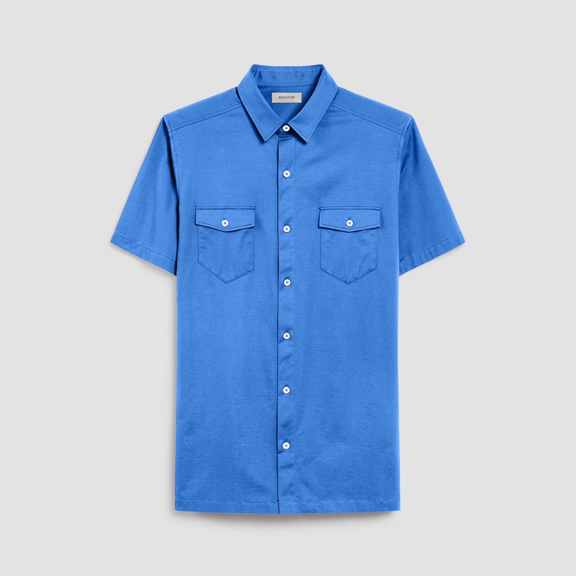 Bugatchi Peter Solid OoohCotton® Short Sleeve Shirt Classic Blue
