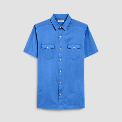 Bugatchi Peter Solid OoohCotton® Short Sleeve Shirt Classic Blue