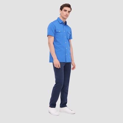 Bugatchi Peter Solid OoohCotton® Short Sleeve Shirt Classic Blue