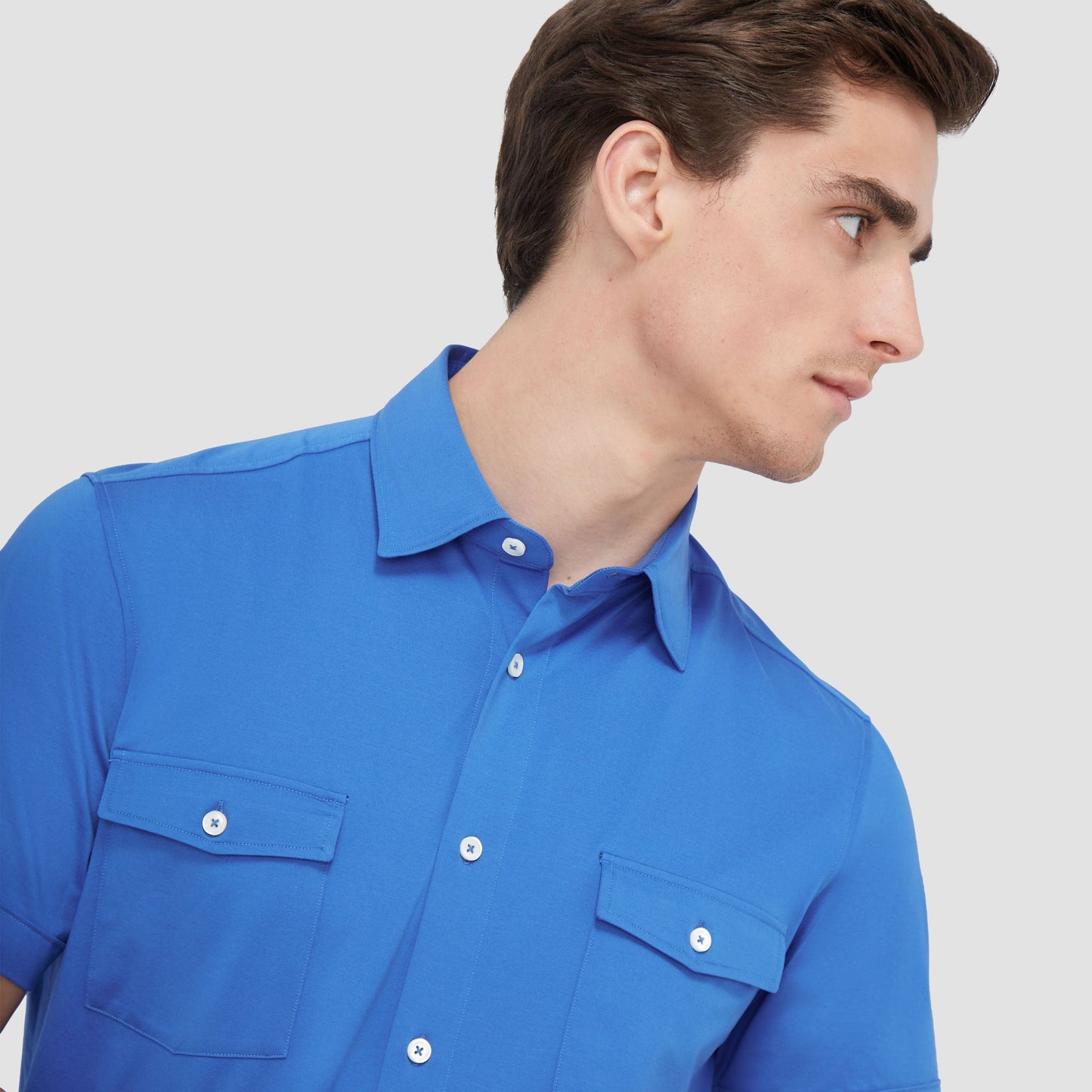 Bugatchi Peter Solid OoohCotton® Short Sleeve Shirt Classic Blue