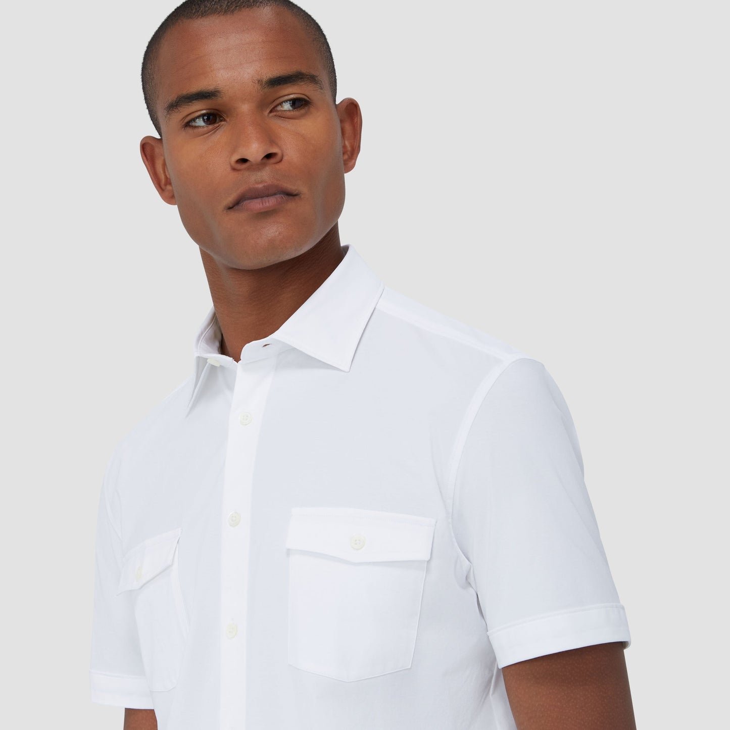 Bugatchi Peter Solid OoohCotton® Short Sleeve Shirt White