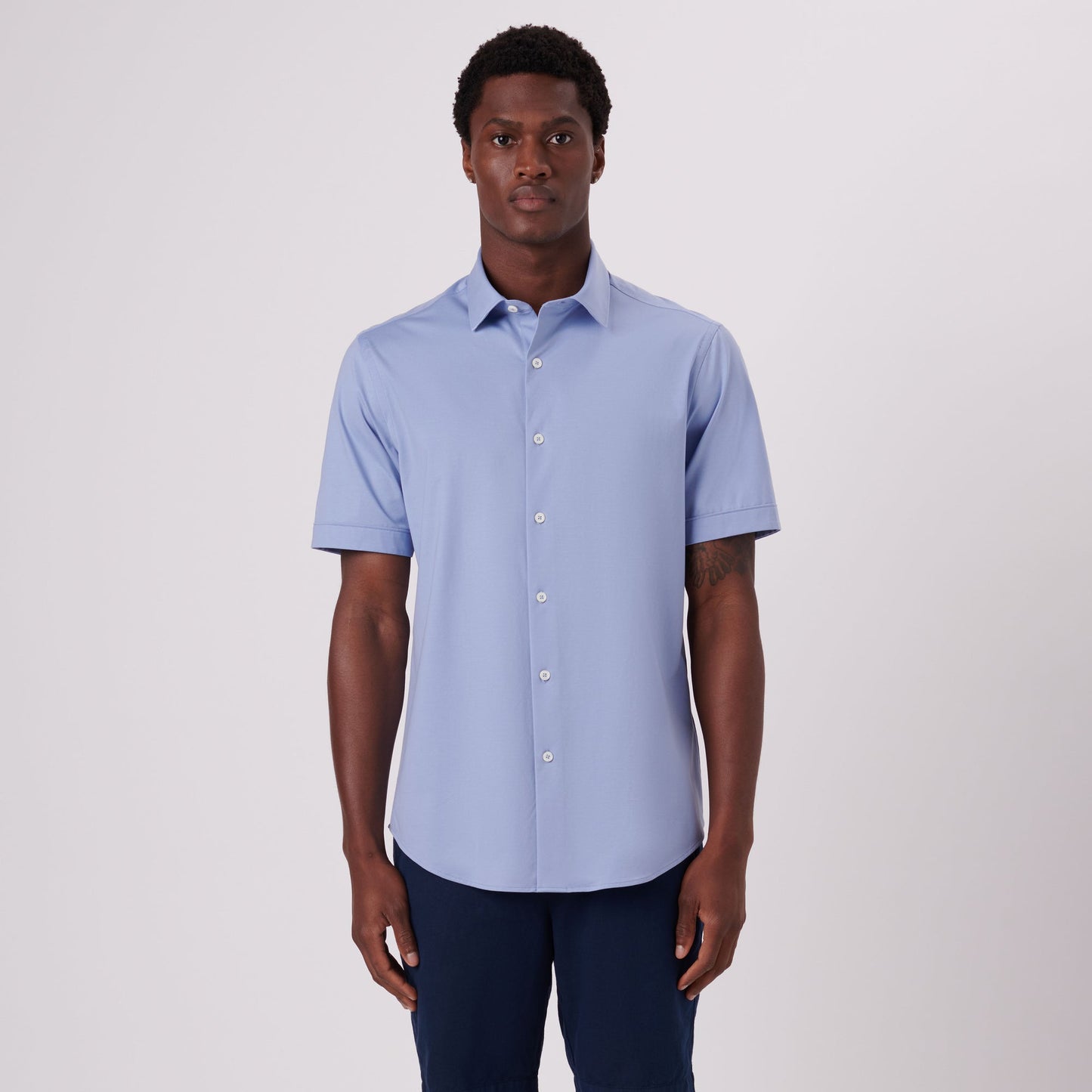 Bugatchi Miles Solid OoohCotton® Short Sleeve Shirt Air Blue