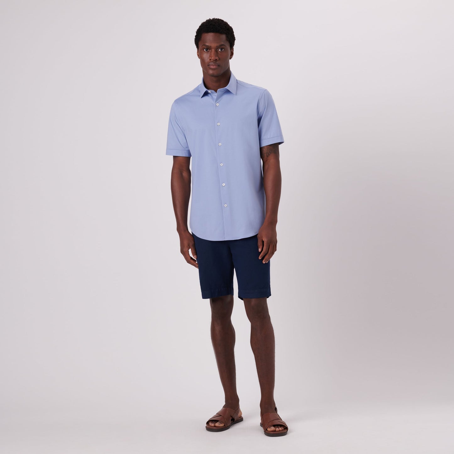 Bugatchi Miles Solid OoohCotton® Short Sleeve Shirt Air Blue