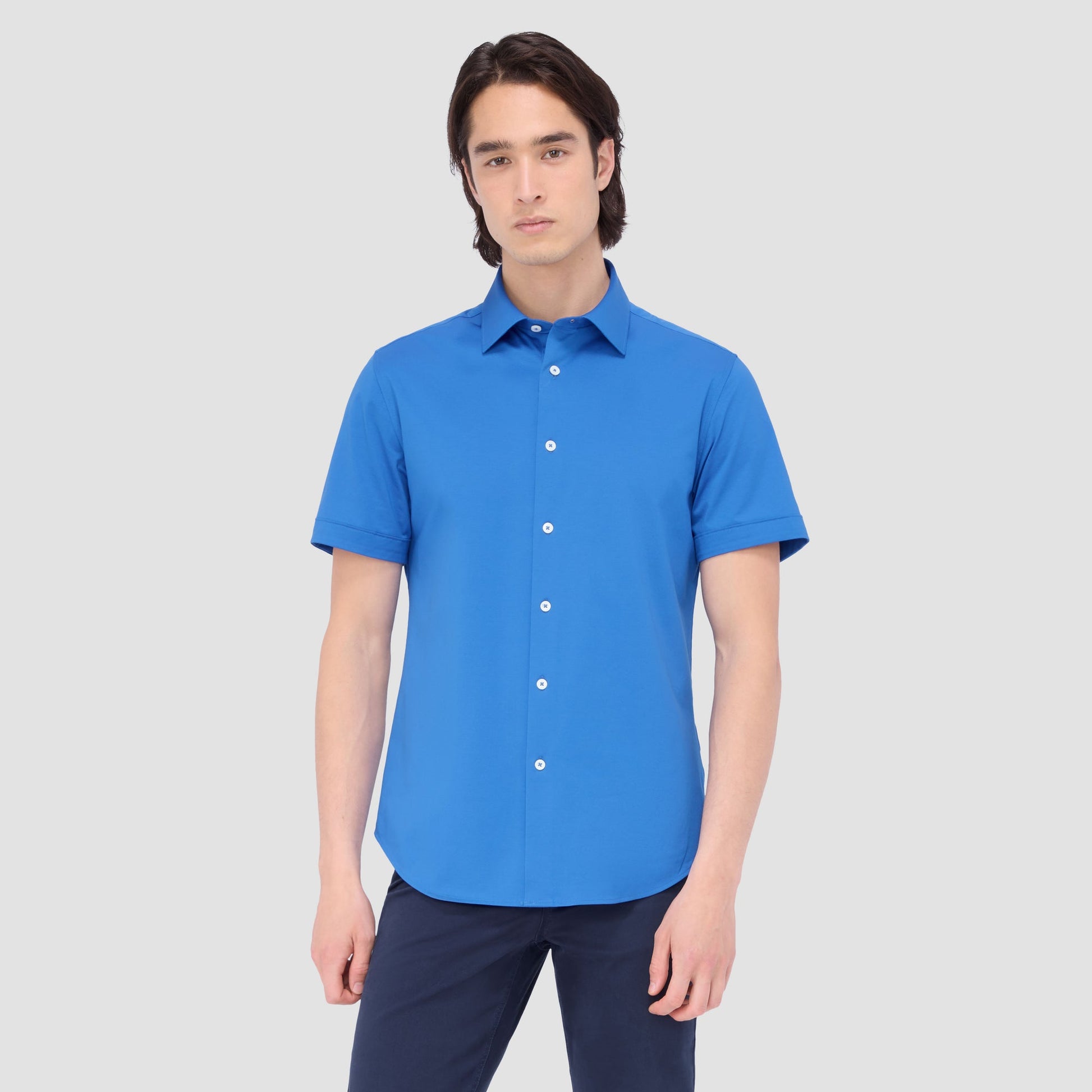 Bugatchi Miles Solid OoohCotton® Short Sleeve Shirt Classic Blue