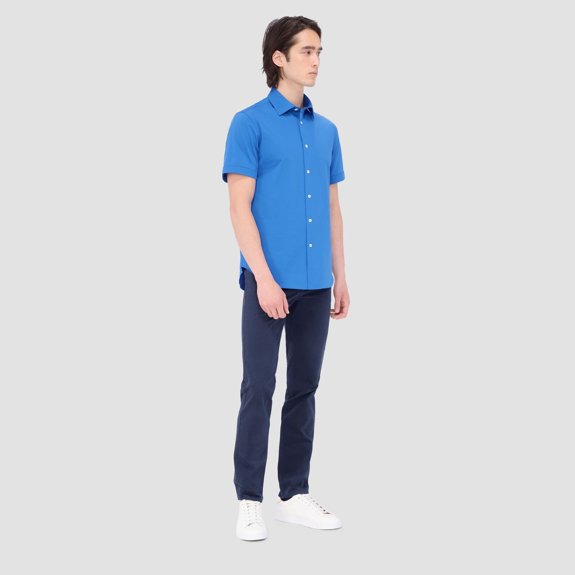 Bugatchi Miles Solid OoohCotton® Short Sleeve Shirt Classic Blue
